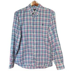 Ralph Lauren Button Up Shirt Plaid Pink Blue Cotton Men’s Size‎ Large
